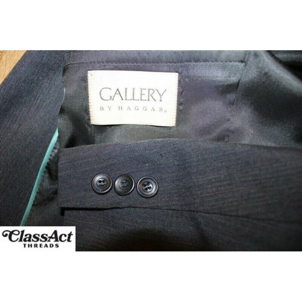 Haggar Gallery 2 Piece Suit Gray striped 2 Btn 40R Pleated Fronts 34" Waist - Picture 9 of 9